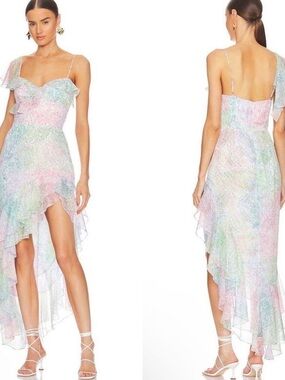 Amanda Uprichard Lively Midi Dress in Lilibeth Print Rainbow Dress